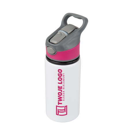 Aluminiowa Butla 500 ml Active biała z różowym paskiem i ustnikiem komplet 5 szt.