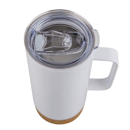 Steel 500 ml thermobottle with handle with cork bottom white