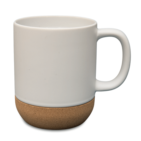 Mug 330ml with lid and cork bottom - white carton 36 pcs.