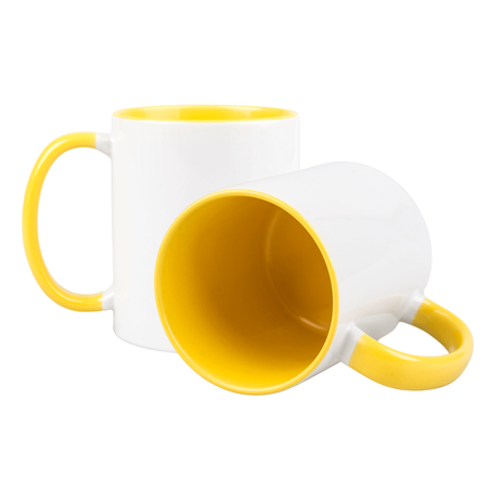 Combo SuperGlaze white mug - handle and inside yellow