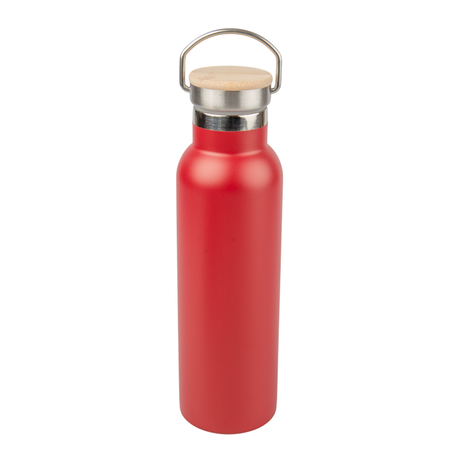 Butla stalowa 600ml grawer/UV bambusowa zakrętka - czerwona