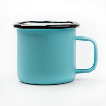 Steel mug - enameled matte mint green, black rim - carton of 48 pcs.