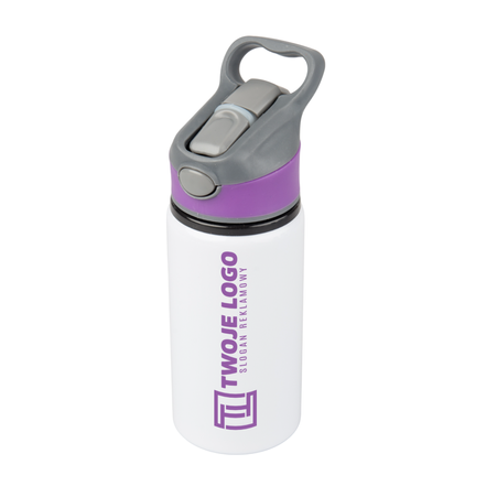 Aluminiowa Butla 500 ml Active biała z fioletowym paskiem i ustnikiem komplet 5 szt.