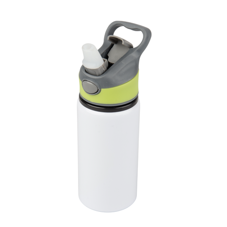 Aluminum Bottle 500 ml Active white with green stripe and mouthpiece