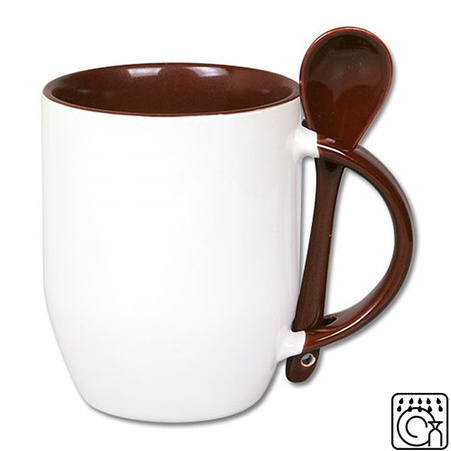White mug with spoon - brown inside