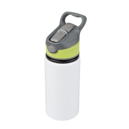 Aluminum Bottle 500 ml Active white with green stripe and mouthpiece