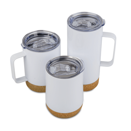 Steel 500 ml thermobottle with handle with cork bottom white