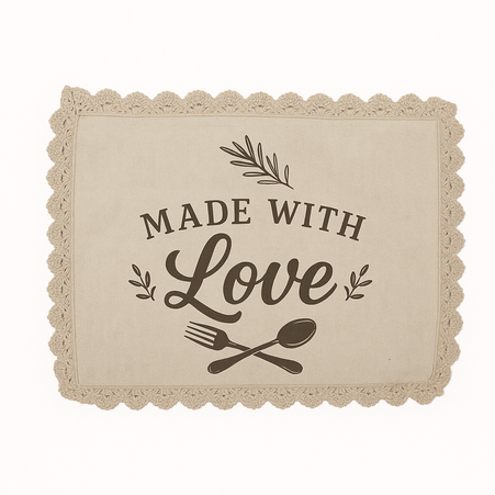 Podkładka lniana na stół z koronkową lamówką - 42cmx32cm (komplet 4 szt)