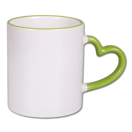 White mug - heart handle light green