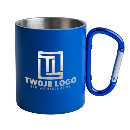 Steel mug 300 ml blue - carabiner handle, for engraving