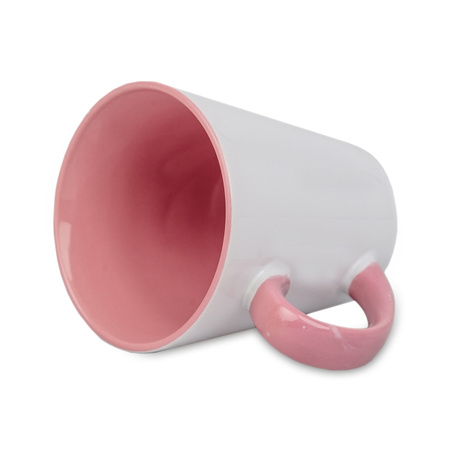 White latte mug - inside and handle pink