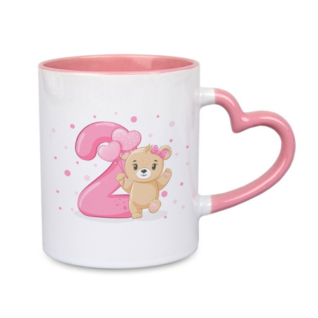 Mug white - ear heart handle and inner pink carton 36 pcs.