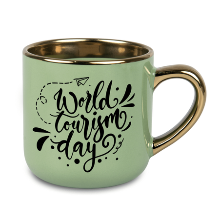 Mug 400 ml Elegant wide , handle and rim gold - green carton 36 pcs.