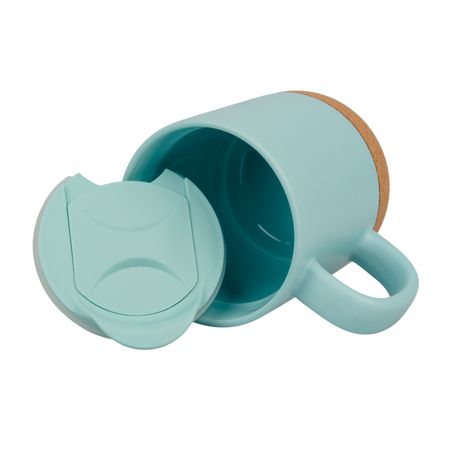 Kubek 330ml light kolor z wieczkiem i korkowym spodem - niebieski karton 36 szt.