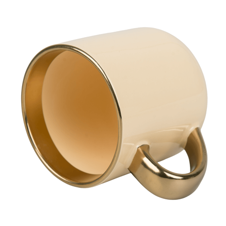 400 ml Elegant wide mug - gold handle and rim - cream