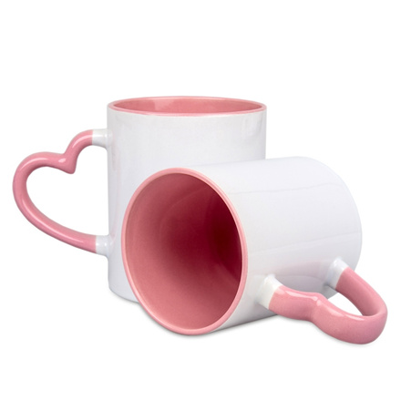 White mug - heart handle and inside pink