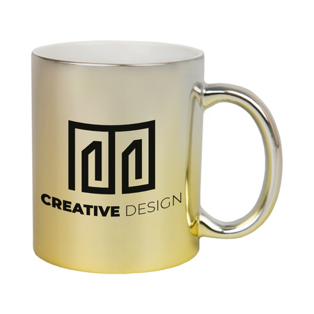 Silver and yellow metallic mug