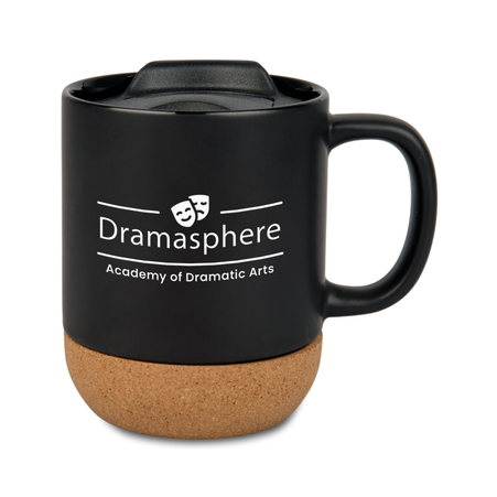 330 ml mug with lid and cork bottom - black (for UV)