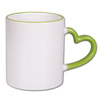 White mug - heart handle light green