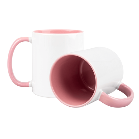 Combo SuperGlaze white mug - handle and inner pink half pallet 432 pcs.