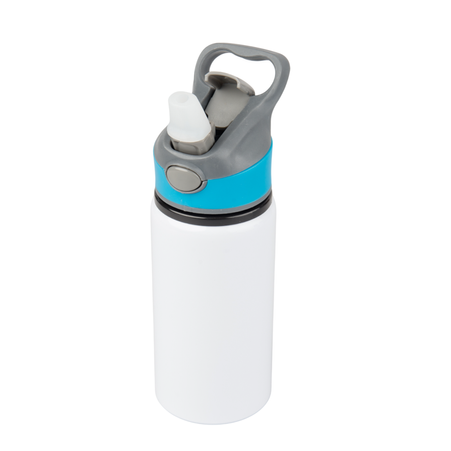 Aluminum 500 ml Active bottle white with blue stripe and mouthpiece