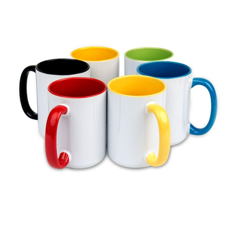 Kubek biały 440 ml Combo - uchwyt i środek żółty karton 36 szt.