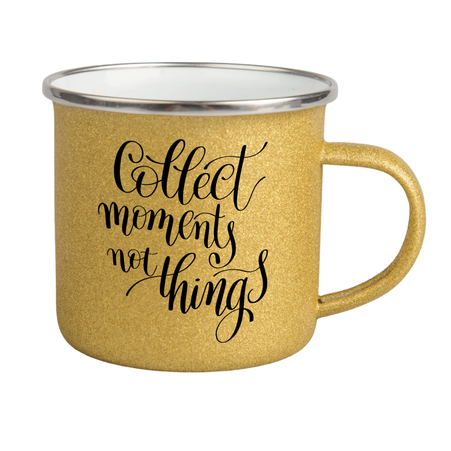 Steel mug - enamel 300 ml, gold glitter
