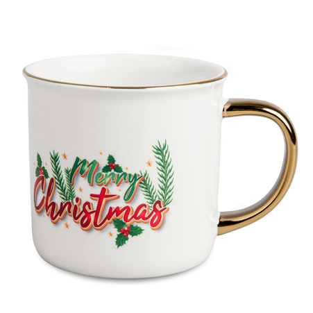 White Camper mug gold rim and handle