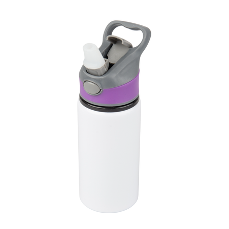 Aluminum 500 ml Active bottle white with purple stripe and mouthpiece