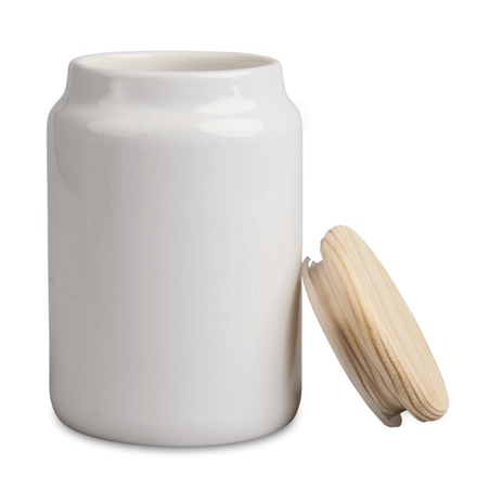 Ceramic jar with wooden lid