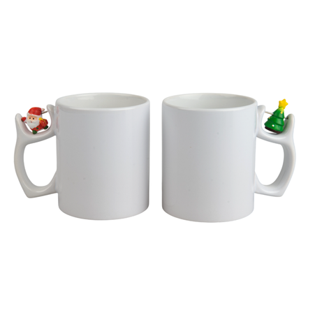 White mug with Christmas tree in handle