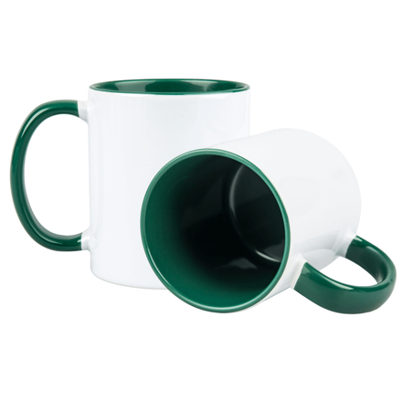 Combo SuperGlaze white mug - green handle and inside carton 36 pcs.