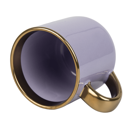 Mug 400 ml Elegant wide - handle and rim gold - purple
