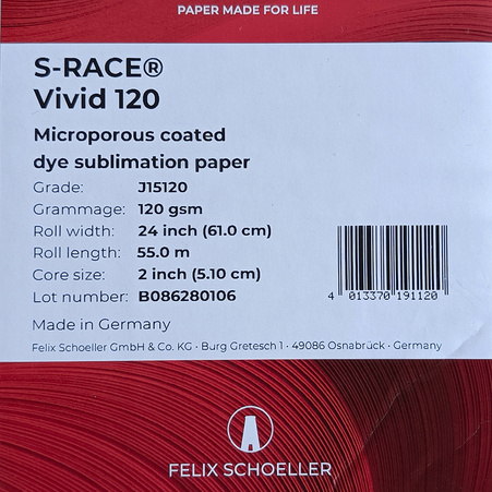 Sublimation paper S-Race Vivid 120g roll wide. 61 cm/55 m - 4 rolls