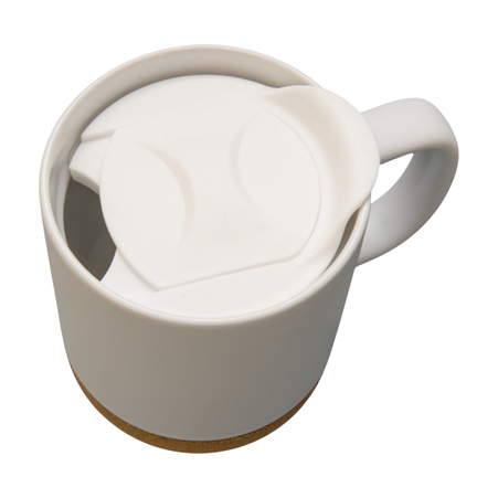 Mug 330ml with lid and cork bottom - white carton 36 pcs.