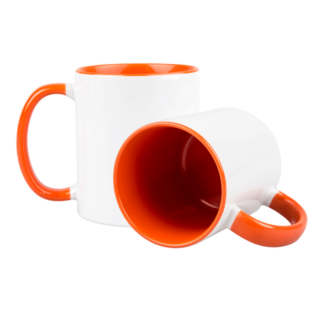 Combo SuperGlaze white mug - orange handle and inside carton 36 pcs.