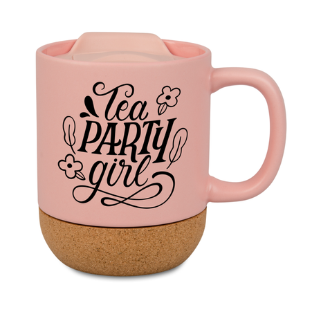 Kubek 330ml light kolor z wieczkiem i korkowym spodem - różowy