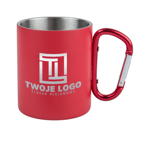 Steel mug 300 ml red - carabiner handle, for engraving set of 20 pcs.