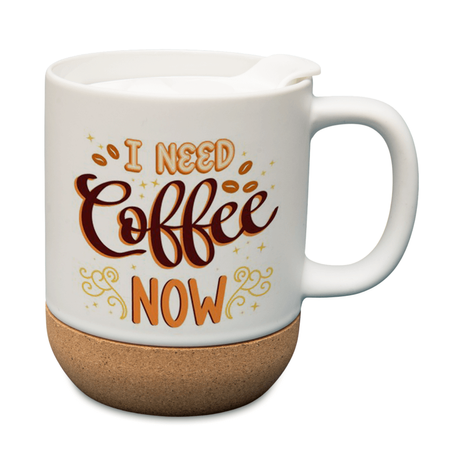 Mug 330ml with lid and cork bottom - white carton 36 pcs.