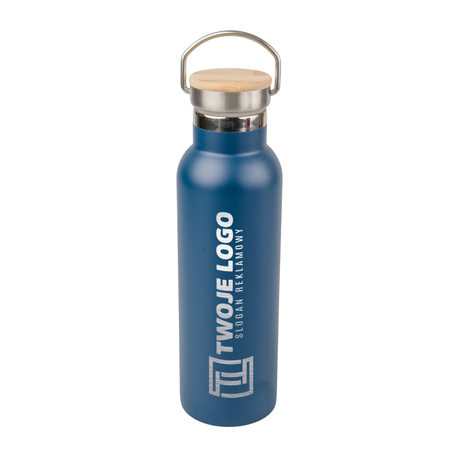 Butla stalowa 600ml grawer/UV bambusowa zakrętka - niebieska