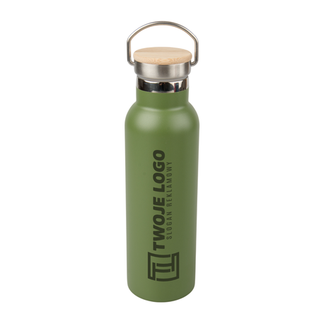 Butla stalowa 600ml grawer/UV bambusowa zakrętka - zielona