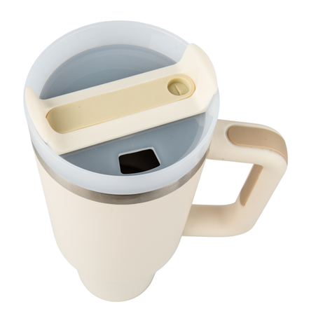 Travel steel mug 1200 ml engraved/UV - cream-colored