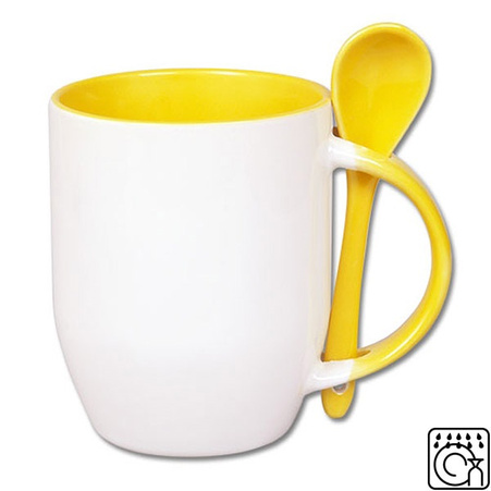 White mug with spoon - yellow inside