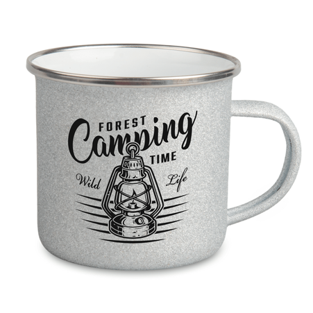 Steel mug - enamel 300 ml, glitter silver