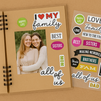 Spiral photo album large 20.2x20.2cm + decorative stickers words/triangles (4 pcs.)