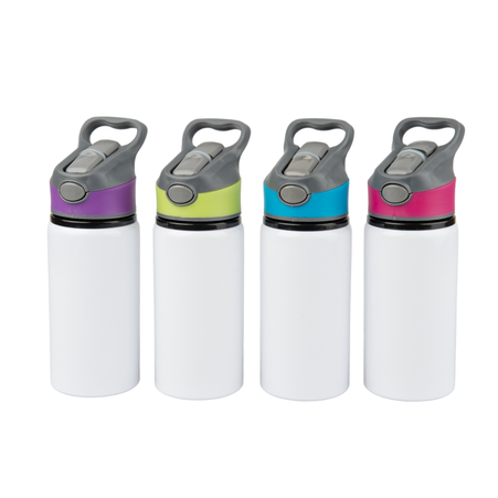Aluminum bottle 500 ml Active white with pink stripe and mouthpiece set of 5 pcs.