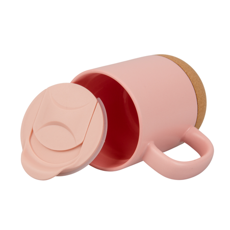 Kubek 330ml light kolor z wieczkiem i korkowym spodem - różowy karton 36 szt.