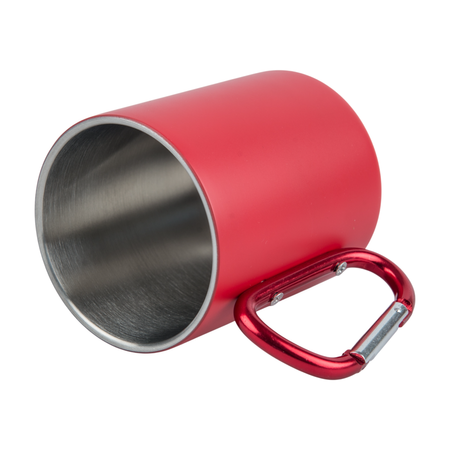 Steel mug 300 ml red - carabiner handle, for engraving