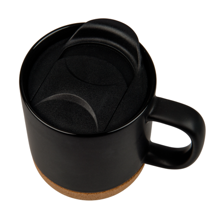 330 ml mug with lid and cork bottom - black (for UV)