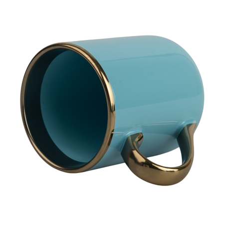 Kubek Elegant uchwyt i rant złoty - jasnoniebieski